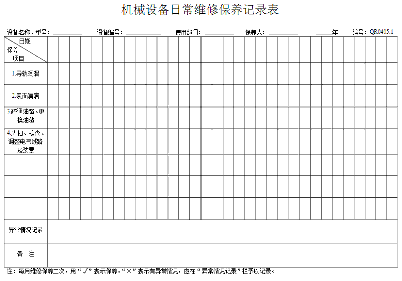 洗衣房設備怎么做好保養(yǎng)記錄表格？